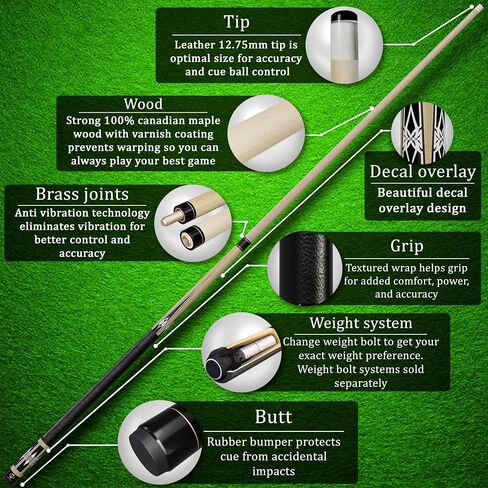 عصا حمام السباحة 100% من خشب القيقب الكندي. عصا البلياردو الاحترافية مع حافظة صلبة وواقيات للمفاصل in Saudi Arabia