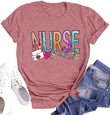 قمصان نسائية للممرضات من RN Nurse Life تيشيرتات للتمريض المدرسي، هدية لطيفة لأسبوع الممرضات in Saudi Arabia