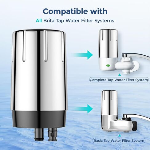 استبدال فلتر مياه الصنبور المكون من قطعتين لأنظمة فلتر صنبور Brita®، معتمد من NSF، فلتر صنبور الحوض طويل الأمد، يقلل الكلور والرصاص، الكروم in Saudi Arabia