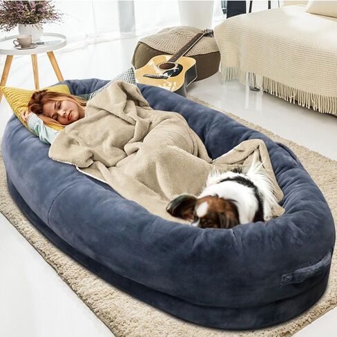 Human Dog Bed for Adults, 71"x51"x12" Human Size Dog Bed, Giant Dog Bed for People Napping, Extra Large Human Dog Bed for People Adults, Washable Faux Fur Fluffy Dog Bed for Large Dogs in Saudi Arabia
