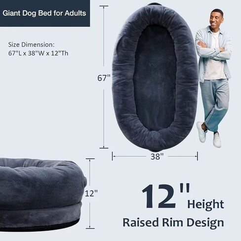 Human Dog Bed for Adults, 71"x51"x12" Human Size Dog Bed, Giant Dog Bed for People Napping, Extra Large Human Dog Bed for People Adults, Washable Faux Fur Fluffy Dog Bed for Large Dogs in Saudi Arabia