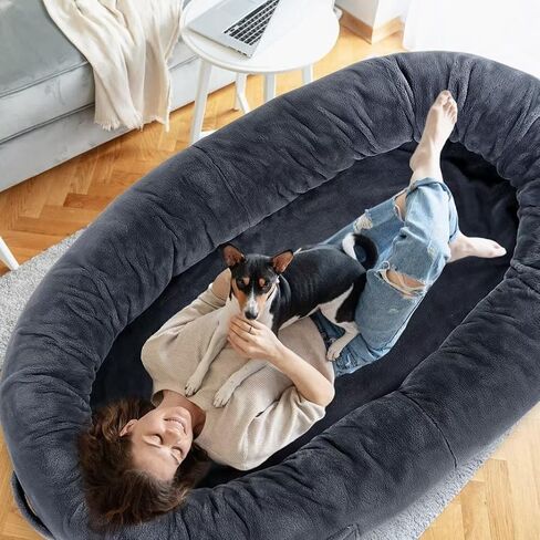 Human Dog Bed for Adults, 71"x51"x12" Human Size Dog Bed, Giant Dog Bed for People Napping, Extra Large Human Dog Bed for People Adults, Washable Faux Fur Fluffy Dog Bed for Large Dogs in Saudi Arabia