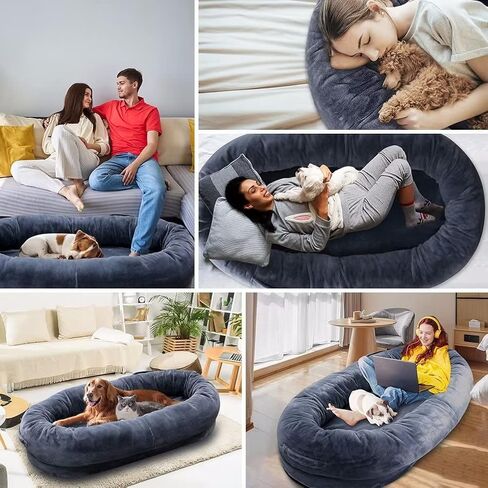 Human Dog Bed for Adults, 71"x51"x12" Human Size Dog Bed, Giant Dog Bed for People Napping, Extra Large Human Dog Bed for People Adults, Washable Faux Fur Fluffy Dog Bed for Large Dogs in Saudi Arabia