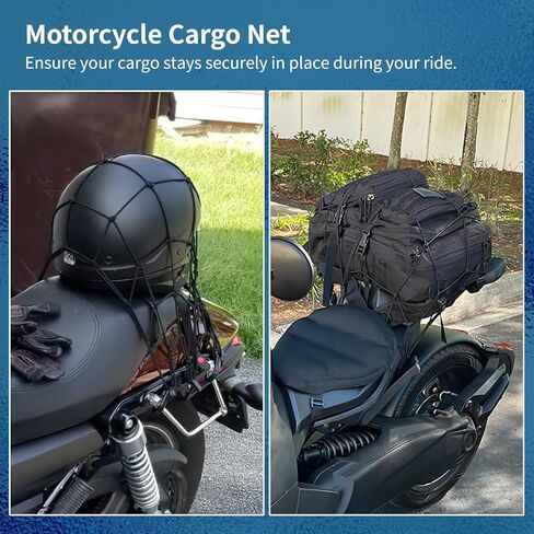 Motorcycle Cargo Net, 15.7x15.7 Bungee Cargo Net, Stretchable Luggage Thickened Netting with 3×3 Tight Mesh and 6 Metal Hooks, Elastic Fuel Tank Helmet Mesh for Bike, ATV in Saudi Arabia