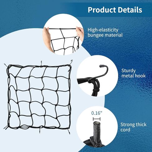 Motorcycle Cargo Net, 15.7x15.7 Bungee Cargo Net, Stretchable Luggage Thickened Netting with 3×3 Tight Mesh and 6 Metal Hooks, Elastic Fuel Tank Helmet Mesh for Bike, ATV in Saudi Arabia