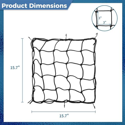 Motorcycle Cargo Net, 15.7x15.7 Bungee Cargo Net, Stretchable Luggage Thickened Netting with 3×3 Tight Mesh and 6 Metal Hooks, Elastic Fuel Tank Helmet Mesh for Bike, ATV in Saudi Arabia