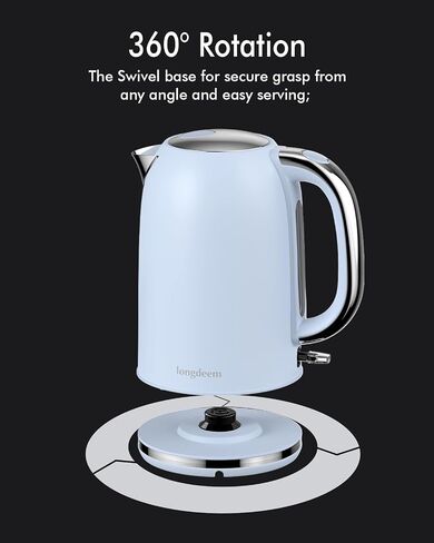 1.7L Stainless Steel Electric Kettle-Fast Boil with LED Indicator 1500W, Cool Touch Handle, and Two-Level Lid for Safety and Easy Maintenance, Blue in Saudi Arabia