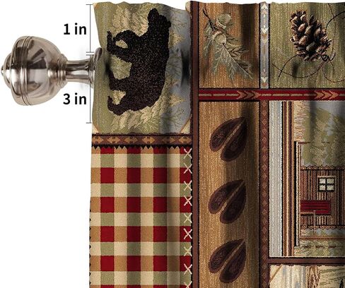 Bear Deer Kitchen Curtain Valance, Rustic Forest Elk Bear Country Hunting Wildlife Vintage Wooden Barn Geometric Window Valance, for Bedroom Living Room Cafe Bathroom W54xL18in 1 Panels in Saudi Arabia