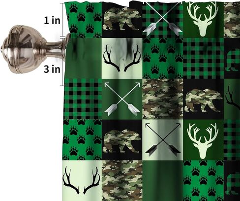 Bear Deer Kitchen Curtain Valance, Rustic Forest Elk Bear Country Hunting Wildlife Vintage Wooden Barn Geometric Window Valance, for Bedroom Living Room Cafe Bathroom W54xL18in 1 Panels in Saudi Arabia
