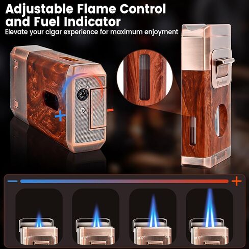 ولاعة سيجار الكل في واحد مع قاطع سيجار مدمج على شكل حرف V، حامل سيجار، لهب نفاث مزدوج مقاوم للرياح، ولاعة بوتان مع صندوق هدايا، ولاعات رائعة للشموع، والتدخين، وإكسسوارات السيجار الخارجية in Kuwait