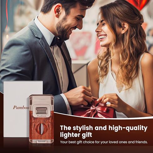 ولاعة سيجار الكل في واحد مع قاطع سيجار مدمج على شكل حرف V، حامل سيجار، لهب نفاث مزدوج مقاوم للرياح، ولاعة بوتان مع صندوق هدايا، ولاعات رائعة للشموع، والتدخين، وإكسسوارات السيجار الخارجية in Kuwait