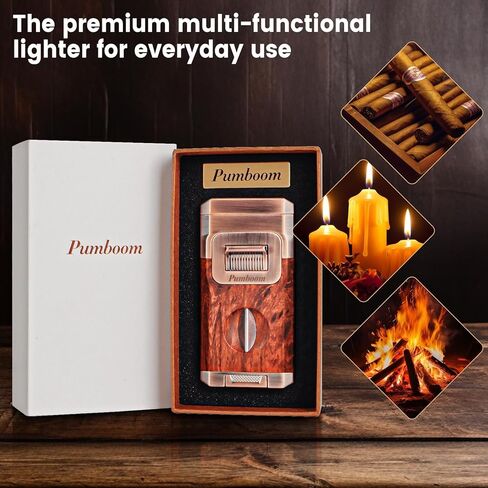 ولاعة سيجار الكل في واحد مع قاطع سيجار مدمج على شكل حرف V، حامل سيجار، لهب نفاث مزدوج مقاوم للرياح، ولاعة بوتان مع صندوق هدايا، ولاعات رائعة للشموع، والتدخين، وإكسسوارات السيجار الخارجية in Kuwait