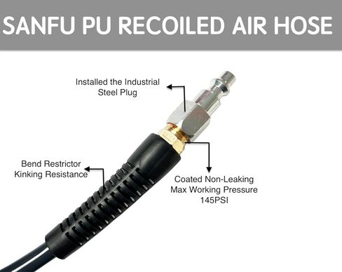 خرطوم ضاغط الهواء من مادة البولي يوريثين (PU) بقطر داخلي 1/4 بوصة وطول 25 بوصة مع مقيد الانحناء، وتركيبات MNPT 1/4 بوصة ووصلة توصيل سريعة من الفولاذ وقابس، رمادي (25 بوصة) in Kuwait
