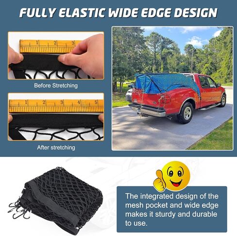 تحديث موسع سرير الشاحنة المرنة، شبكة شحن الشاحنة، شبكة شبكية مرنة منظم حقيبة صندوق السيارة المتحركة لتخزين الملحقات المنزلية مع 8 خطافات معدنية (47.2 × 43.3 بوصة/120 × 110 سم) in Kuwait