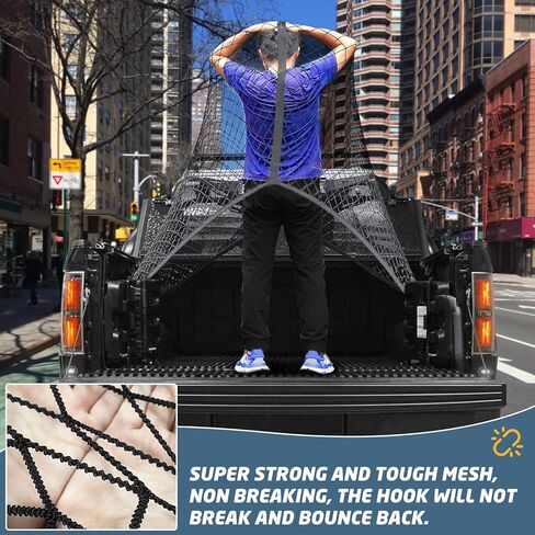 تحديث موسع سرير الشاحنة المرنة، شبكة شحن الشاحنة، شبكة شبكية مرنة منظم حقيبة صندوق السيارة المتحركة لتخزين الملحقات المنزلية مع 8 خطافات معدنية (47.2 × 43.3 بوصة/120 × 110 سم) in Kuwait