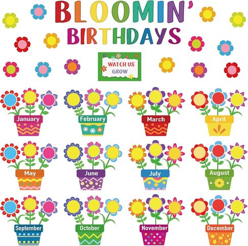92 Pcs Flowers Birthday Bulletin Board Set Classroom Bloomin' Birthday Paper Cutouts Colorful Watch Us Grow Wall Decoration Cutouts for Kid Classroom Back to School Birthday Party Decor Supply in Saudi Arabia