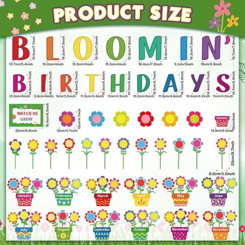 92 Pcs Flowers Birthday Bulletin Board Set Classroom Bloomin' Birthday Paper Cutouts Colorful Watch Us Grow Wall Decoration Cutouts for Kid Classroom Back to School Birthday Party Decor Supply in Saudi Arabia
