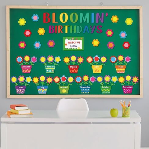 92 Pcs Flowers Birthday Bulletin Board Set Classroom Bloomin' Birthday Paper Cutouts Colorful Watch Us Grow Wall Decoration Cutouts for Kid Classroom Back to School Birthday Party Decor Supply in Saudi Arabia
