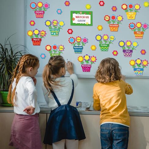 92 Pcs Flowers Birthday Bulletin Board Set Classroom Bloomin' Birthday Paper Cutouts Colorful Watch Us Grow Wall Decoration Cutouts for Kid Classroom Back to School Birthday Party Decor Supply in Saudi Arabia