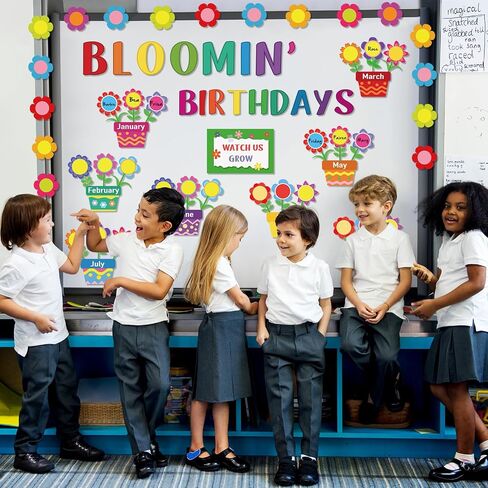 92 Pcs Flowers Birthday Bulletin Board Set Classroom Bloomin' Birthday Paper Cutouts Colorful Watch Us Grow Wall Decoration Cutouts for Kid Classroom Back to School Birthday Party Decor Supply in Saudi Arabia