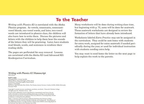 Writing With Phonics K5 Manuscript - Abeka 5 Year Old Kindergarten Manuscript Phonics Penmanship Student Work Book in Saudi Arabia