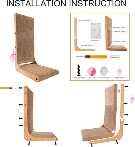 L Shape Cat Scratcher, Cat Scratchers, 23.6 Inch L-Shape Cat Scratch Pads with Built-in Catnip Toy Balls, Wall-Mount Cat Scratchers for Indoor Cats (L Shape) in Saudi Arabia