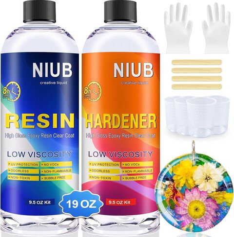 NIUB إيبوكسي الراتنج، 68oz/2L مجموعة الراتنج والمقوي مع أصباغ - تركيبة جديدة من أجل مجموعة راتنجات فنية شفافة وآمنة وغير سامة - بدون فقاعات، تسوية ذاتية وسهلة للمبتدئين - صب عميق لراتنجات الإيبوكسي in Kuwait