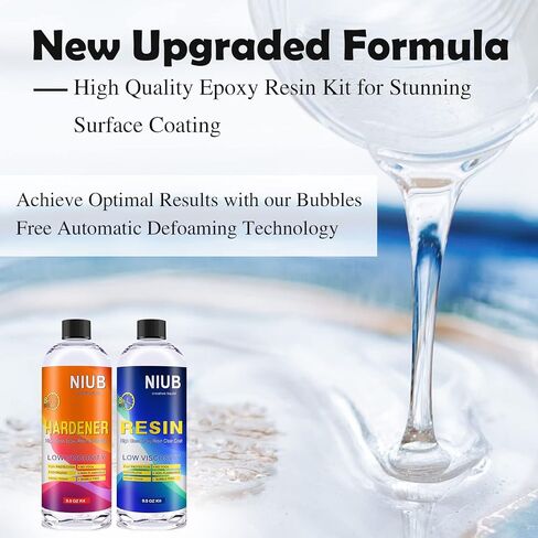 NIUB إيبوكسي الراتنج، 68oz/2L مجموعة الراتنج والمقوي مع أصباغ - تركيبة جديدة من أجل مجموعة راتنجات فنية شفافة وآمنة وغير سامة - بدون فقاعات، تسوية ذاتية وسهلة للمبتدئين - صب عميق لراتنجات الإيبوكسي in Kuwait