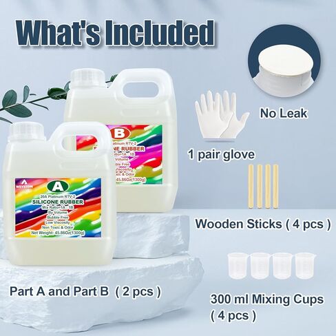 مجموعة صنع قوالب السيليكون من WEYSTOM، 20 أمبير مطاط السيليكون السائل 91.72 أونصة/2.6 كجم، قالب سيليكون سريع المعالجة، سيليكون لصنع القالب الأخضر - نسبة المزيج = 1A: 1B، لصب الراتنج والصابون والشموع والطين in Kuwait