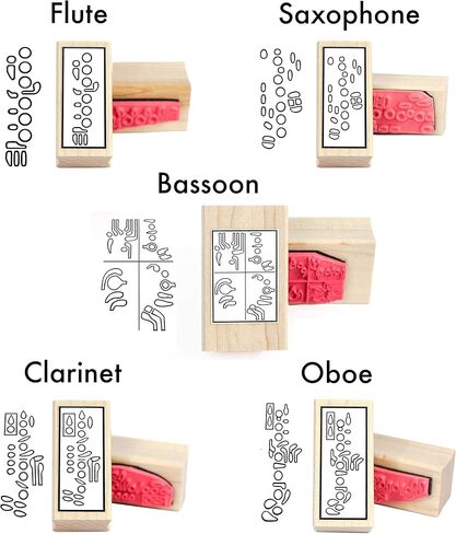 مدرس آلات النفخ - مجموعة هدايا من الطوابع المطاطية بالإصبع (5 طوابع ووسادة للفلوت والمزمار والكلارينيت والساكسفون والباسون) in Kuwait