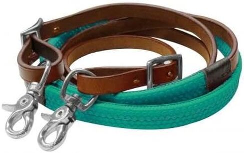 Showman 7' Rubber Grip Leather Barrel Reins w/Scissor Snap Ends in Saudi Arabia