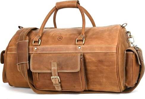 حقيبة سفر مصنوعة من الجلد المحبب بالكامل مع أشرطة قابلة للتعديل | حقيبة كبيرة بمساحة كبيرة وجيوب جانبية بسحاب لعطلة نهاية الأسبوع (جوزي) in Kuwait