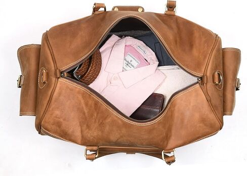 حقيبة سفر مصنوعة من الجلد المحبب بالكامل مع أشرطة قابلة للتعديل | حقيبة كبيرة بمساحة كبيرة وجيوب جانبية بسحاب لعطلة نهاية الأسبوع (جوزي) in Kuwait