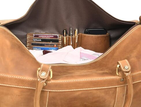 حقيبة سفر مصنوعة من الجلد المحبب بالكامل مع أشرطة قابلة للتعديل | حقيبة كبيرة بمساحة كبيرة وجيوب جانبية بسحاب لعطلة نهاية الأسبوع (جوزي) in Kuwait