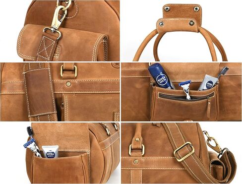 حقيبة سفر مصنوعة من الجلد المحبب بالكامل مع أشرطة قابلة للتعديل | حقيبة كبيرة بمساحة كبيرة وجيوب جانبية بسحاب لعطلة نهاية الأسبوع (جوزي) in Kuwait