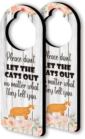 Orange Cat Funny Wooden Door Hanger Sign, 2 Pack(Double Sided), Don't let The Cat Out Funny Sign, Funny Cat Home Decoration Ideal for Using In Cattery, Cat House, Gift for Cat Lover in Kuwait