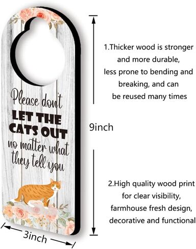 Orange Cat Funny Wooden Door Hanger Sign, 2 Pack(Double Sided), Don't let The Cat Out Funny Sign, Funny Cat Home Decoration Ideal for Using In Cattery, Cat House, Gift for Cat Lover in Kuwait