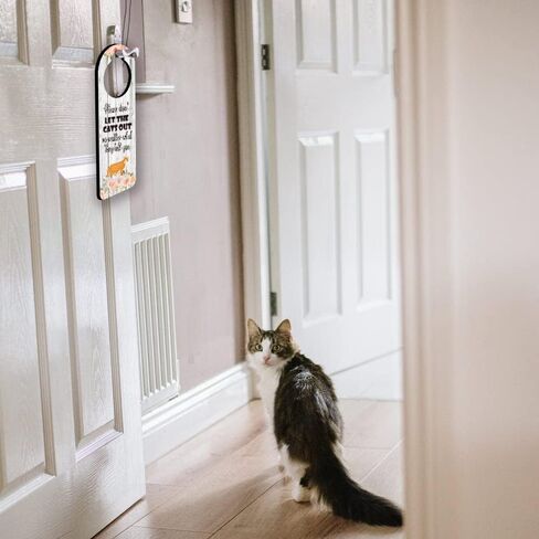 Orange Cat Funny Wooden Door Hanger Sign, 2 Pack(Double Sided), Don't let The Cat Out Funny Sign, Funny Cat Home Decoration Ideal for Using In Cattery, Cat House, Gift for Cat Lover in Kuwait