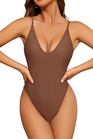 SHEKINI Women's Deep U Neck G-String Thong Bathing Suit Backless High Cut One Piece Swimsuit in Saudi Arabia