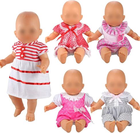 باروا 5 قطع فساتين ملابس جميلة مصنوعة يدويًا لدمية مقاس 14 إلى 16 بوصة ودمية مقاس 18 بوصة in Kuwait