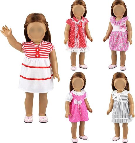 باروا 5 قطع فساتين ملابس جميلة مصنوعة يدويًا لدمية مقاس 14 إلى 16 بوصة ودمية مقاس 18 بوصة in Kuwait