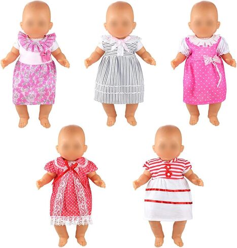باروا 5 قطع فساتين ملابس جميلة مصنوعة يدويًا لدمية مقاس 14 إلى 16 بوصة ودمية مقاس 18 بوصة in Kuwait
