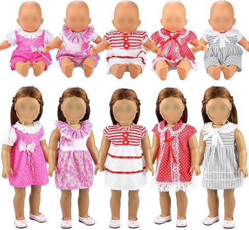 باروا 5 قطع فساتين ملابس جميلة مصنوعة يدويًا لدمية مقاس 14 إلى 16 بوصة ودمية مقاس 18 بوصة in Kuwait