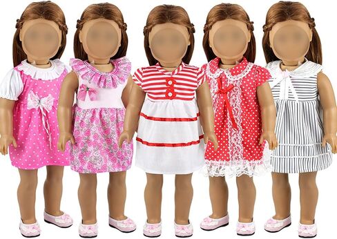 باروا 5 قطع فساتين ملابس جميلة مصنوعة يدويًا لدمية مقاس 14 إلى 16 بوصة ودمية مقاس 18 بوصة in Kuwait