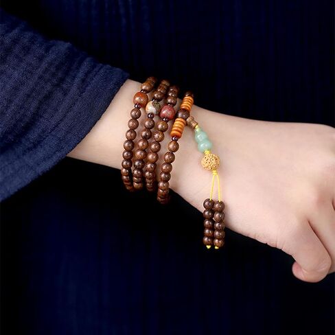 8mm Natural Sandalwood 108 Mala Bracelet for Women with a Jade Wu Lou Buddhist Necklace Prayer Beads in Kuwait