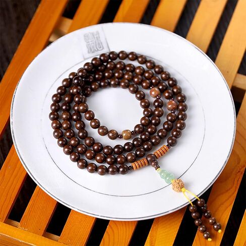 8mm Natural Sandalwood 108 Mala Bracelet for Women with a Jade Wu Lou Buddhist Necklace Prayer Beads in Kuwait