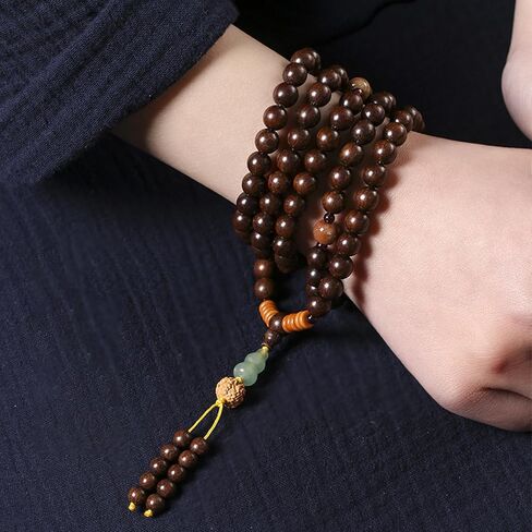 8mm Natural Sandalwood 108 Mala Bracelet for Women with a Jade Wu Lou Buddhist Necklace Prayer Beads in Kuwait
