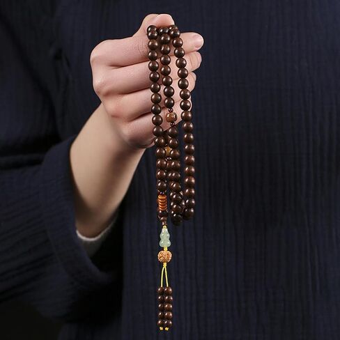 8mm Natural Sandalwood 108 Mala Bracelet for Women with a Jade Wu Lou Buddhist Necklace Prayer Beads in Kuwait