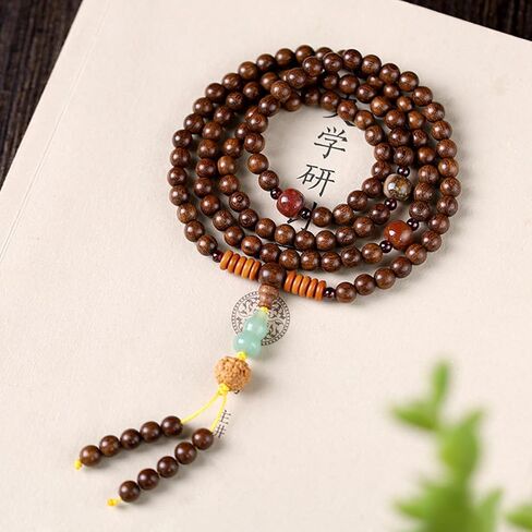 8mm Natural Sandalwood 108 Mala Bracelet for Women with a Jade Wu Lou Buddhist Necklace Prayer Beads in Kuwait