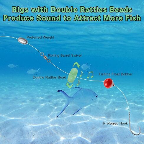 Fishing Double Rattle Beads, 40pcs Catfish Fishing Rattle Bells Fish Bite Bait Alarm Catfish Rig Fishing Attractor Bell Beads Accessory for Luring Fish in Saudi Arabia